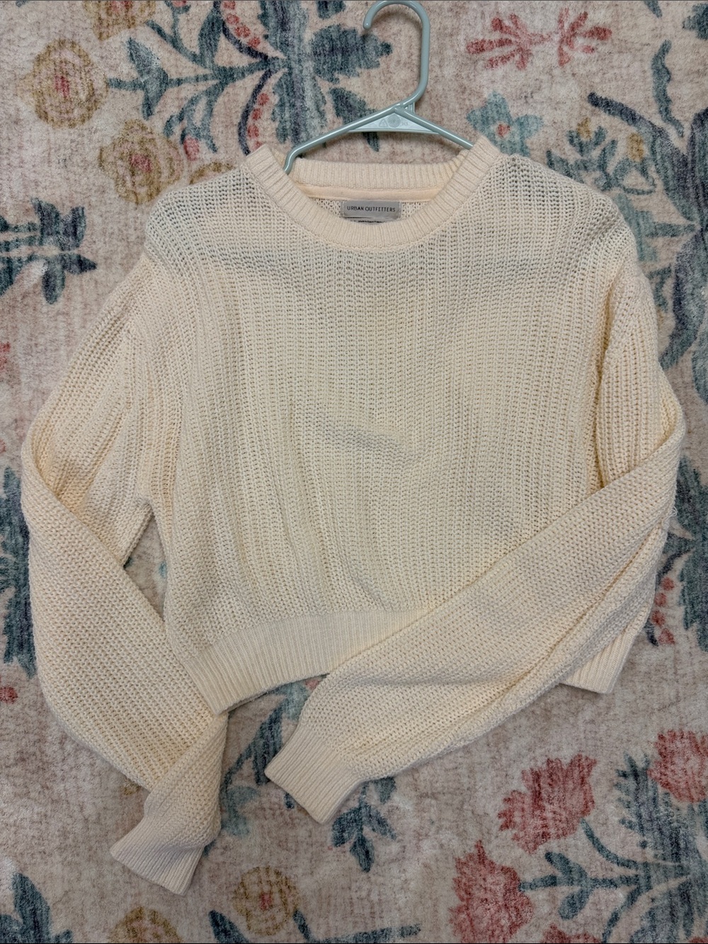 Urban Outfitters Cream Textured Cropped Crewneck Sweater